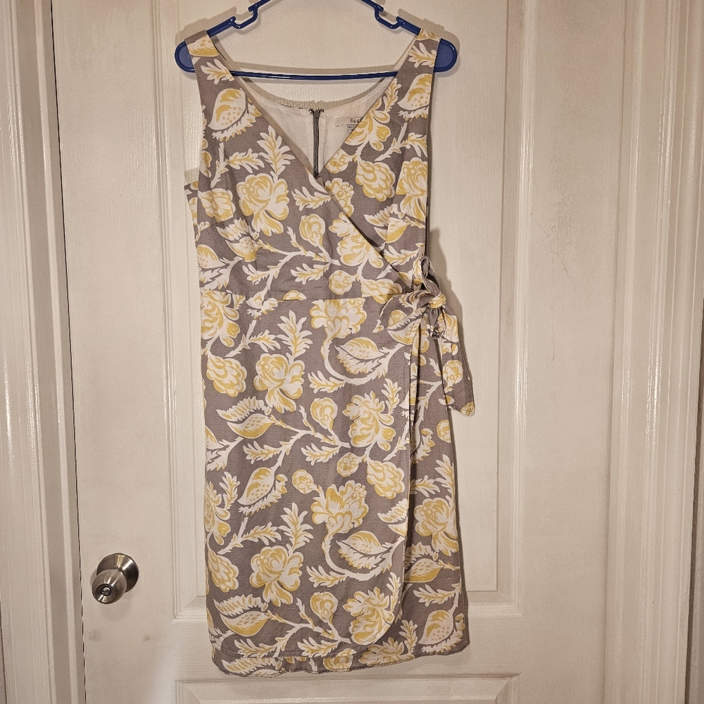 BODEN floral faux wrap sleeveless midi dress women's size 8 with tie